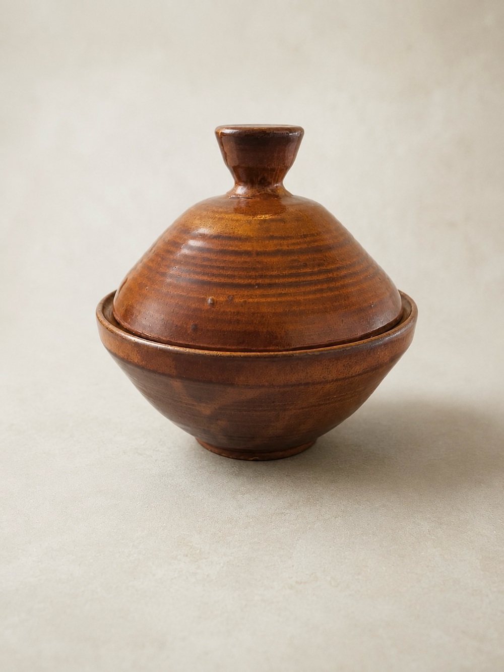 Handmade Brown Ceramic Lidded Pottery Bowl-Signed Artist